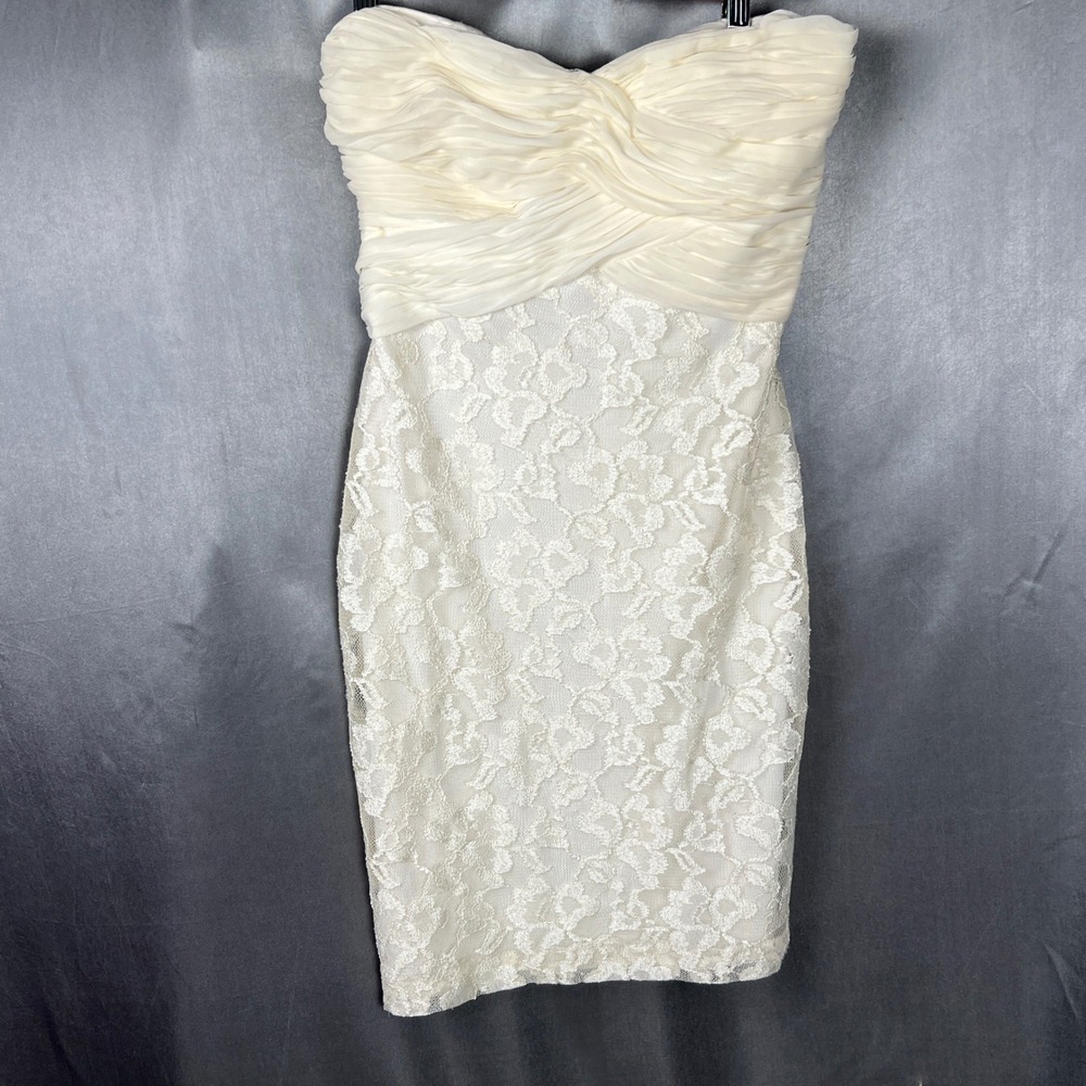 Lauren Ralph Lauren Evening Cream Strapless Lace Ruched Sheathâ Dress Size 10